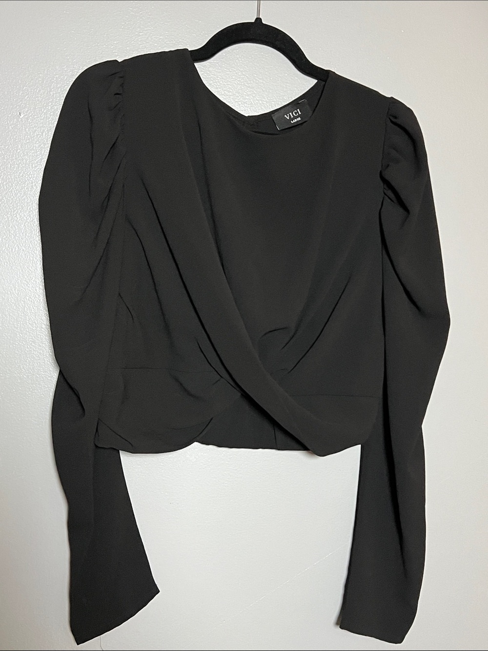 VICI Black Draped Wrap-Front Long Sleeve Top